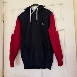 Lacoste Vintage Fit Men’s Colorblock Hooded Sweatshirt Hoodie Sz L XL Navy Red